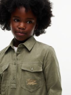 Corduroy Pleated Shirt Dress — Green 3