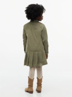 Corduroy Pleated Shirt Dress — Green 4