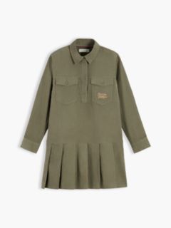 Corduroy Pleated Shirt Dress — Green 5