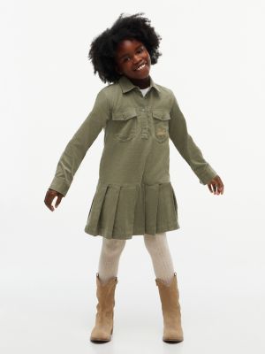 green corduroy pleated shirt dress for girls tommy hilfiger
