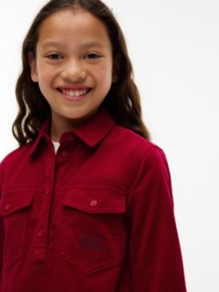 Corduroy Pleated Shirt Dress — Red 3