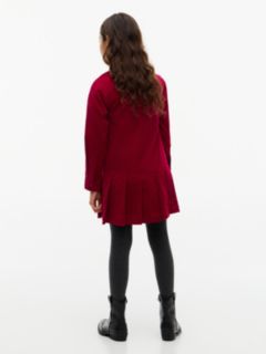 Corduroy Pleated Shirt Dress — Red 4