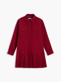 Corduroy Pleated Shirt Dress — Red 5