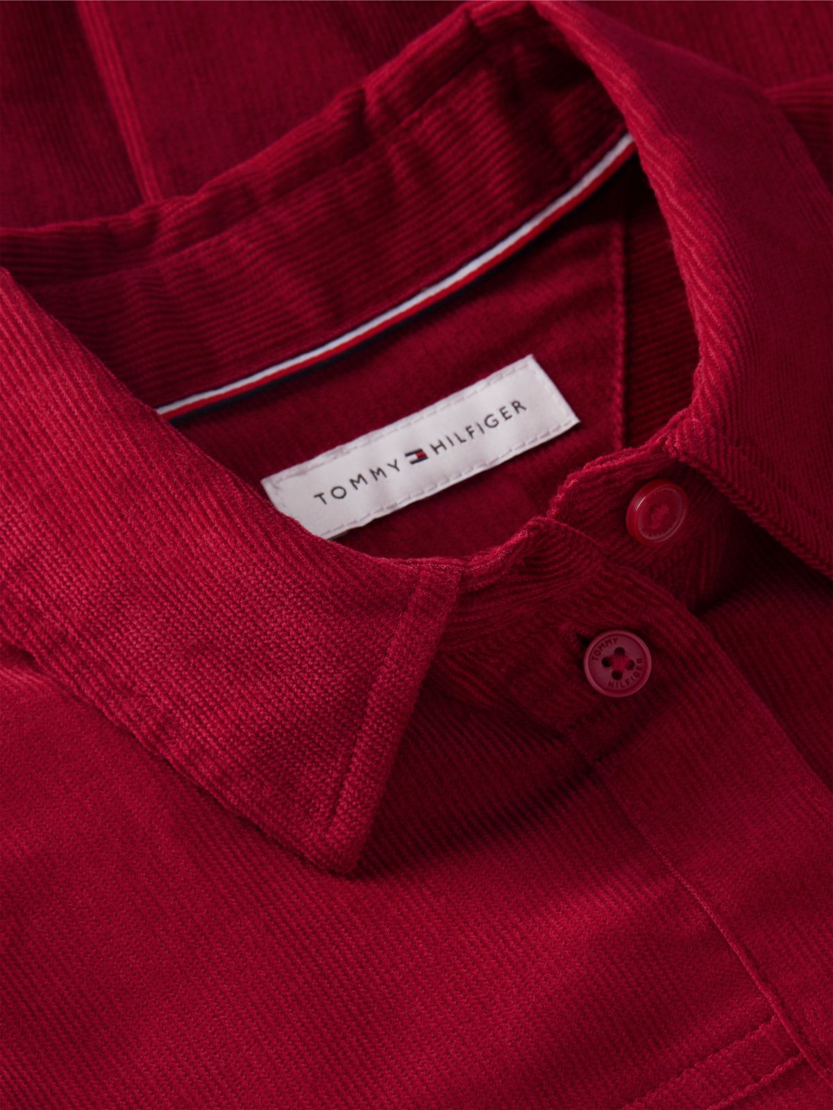 Corduroy Pleated Shirt Dress — Red