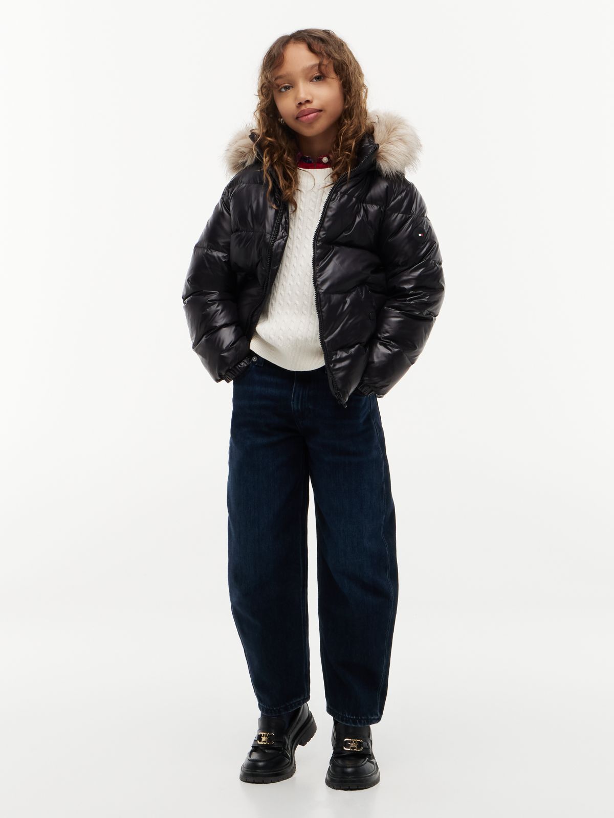 Essential Faux Fur Trim Down Jacket — Black