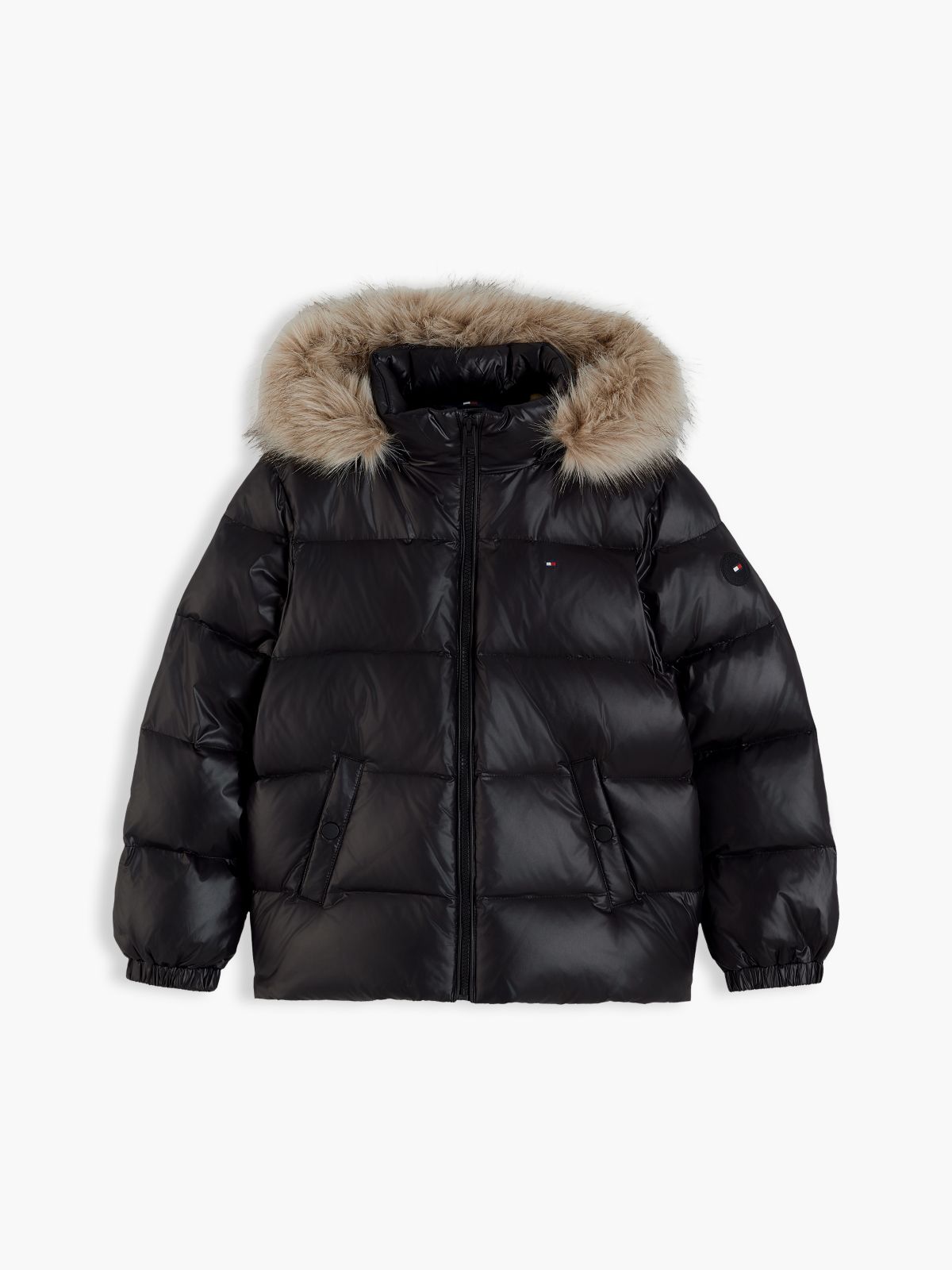 Essential Faux Fur Trim Down Jacket — Black