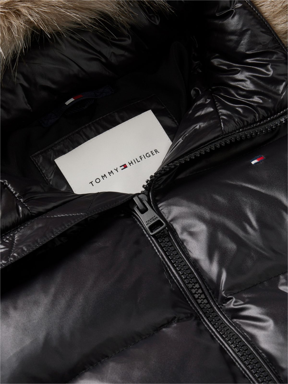 Essential Faux Fur Trim Down Jacket — Black