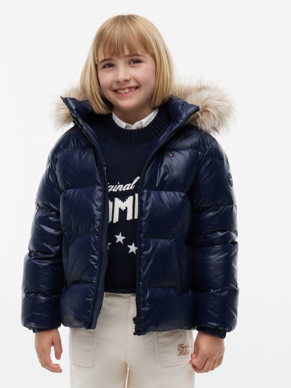 Essential Faux Fur Trim Down Jacket — Blue