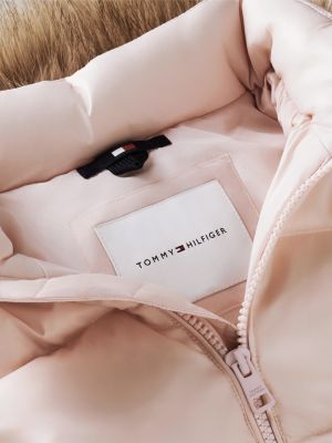 pink essential faux fur trim down jacket for girls tommy hilfiger