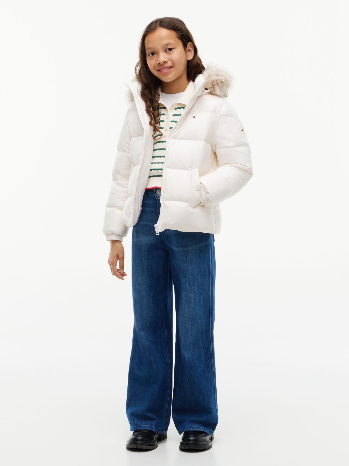 Essential Faux Fur Trim Down Jacket — White