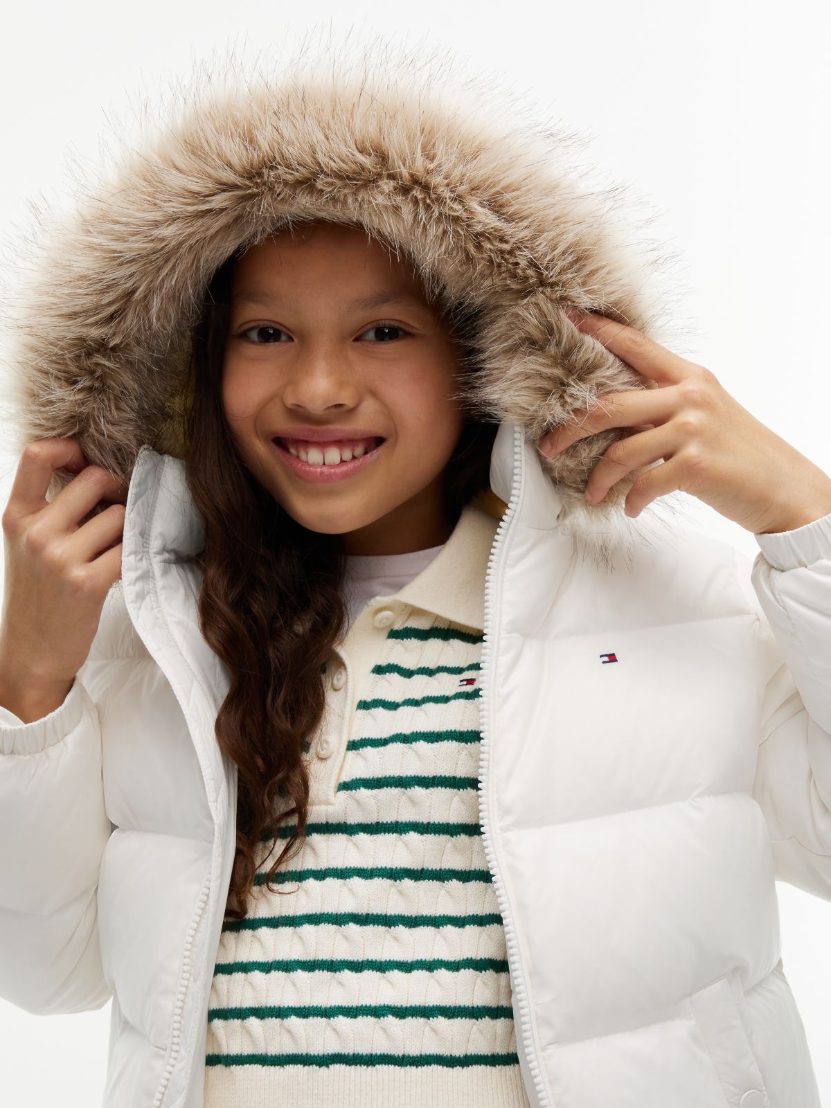 Essential Faux Fur Trim Down Jacket — White