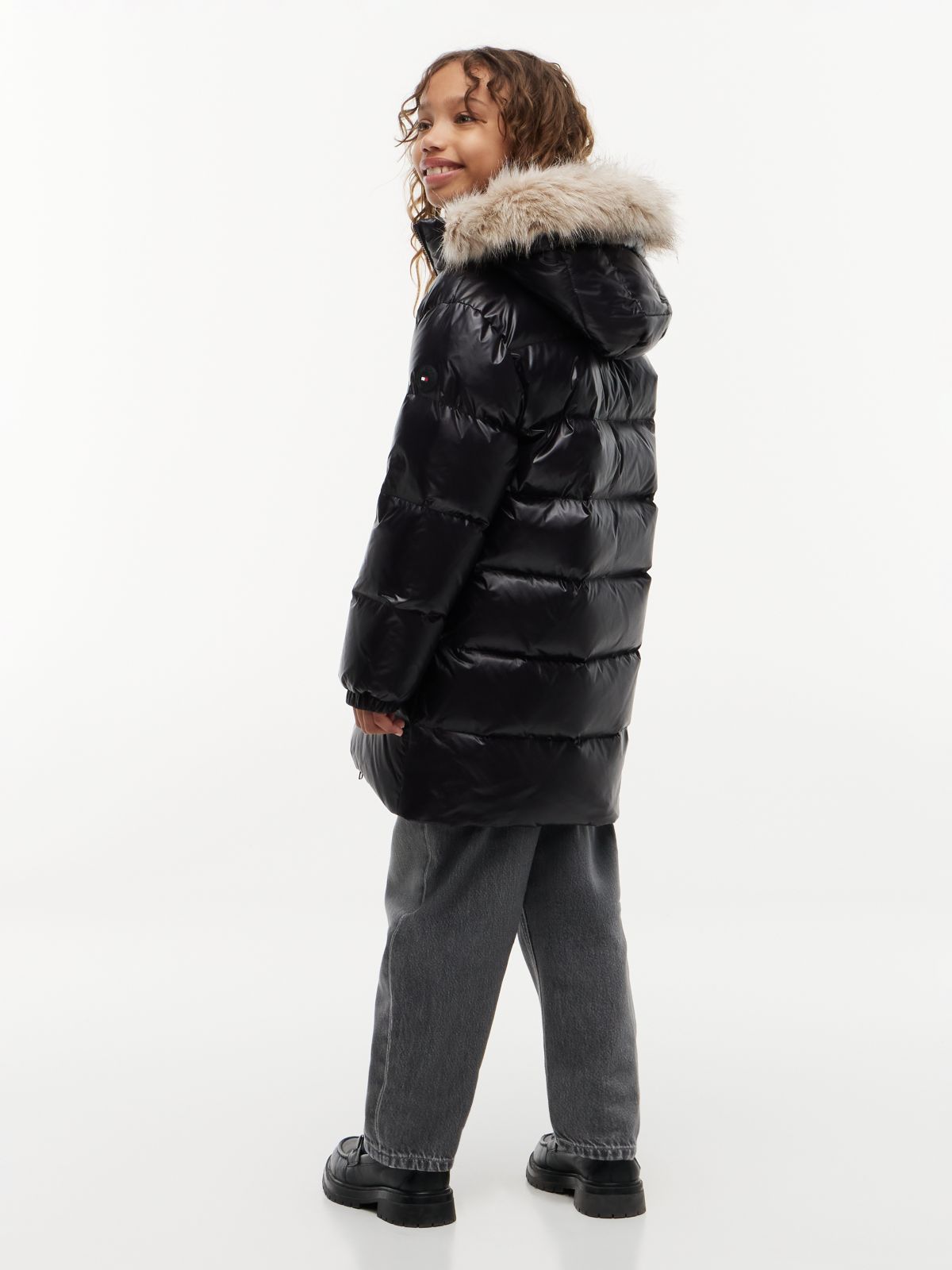 Essential Longline Faux Fur Down Jacket — Black
