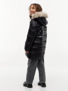 Essential Longline Faux Fur Down Jacket — Black 4