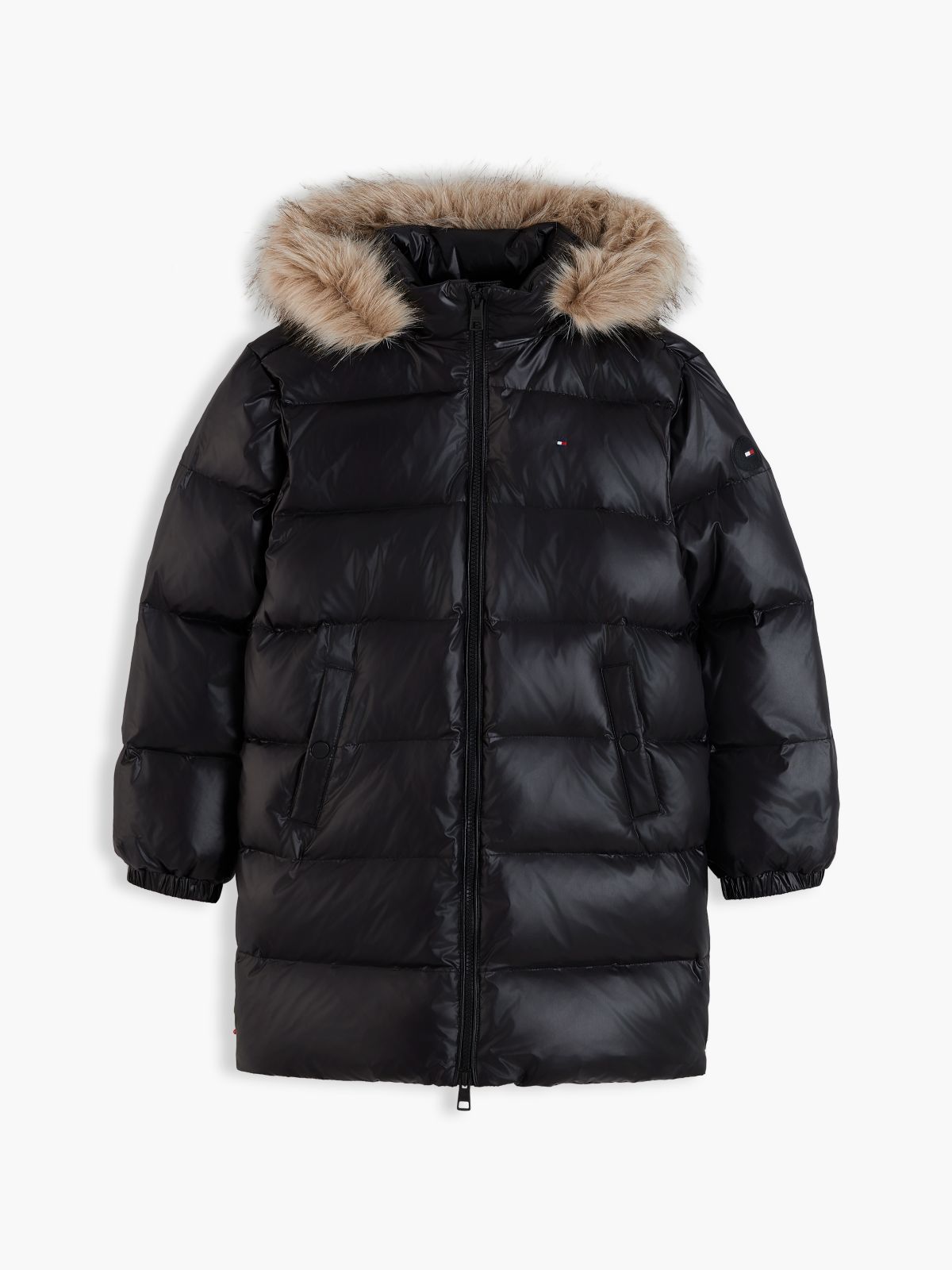 Essential Longline Faux Fur Down Jacket — Black