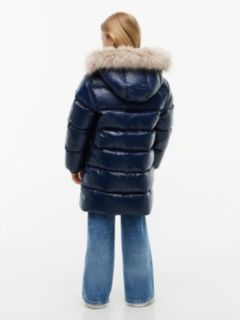 Essential Longline Faux Fur Down Jacket — Blue 4