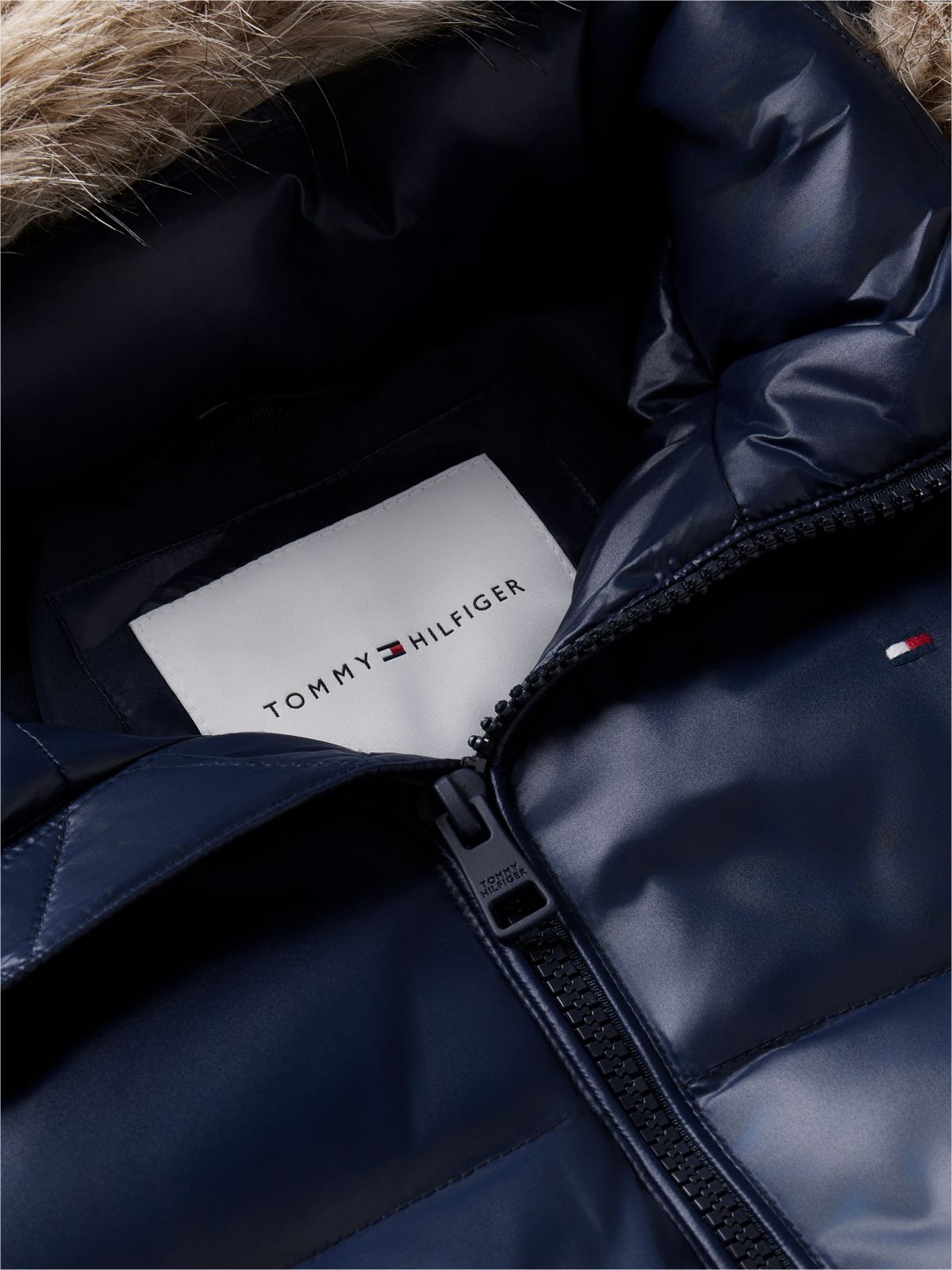 Essential Longline Faux Fur Down Jacket — Blue