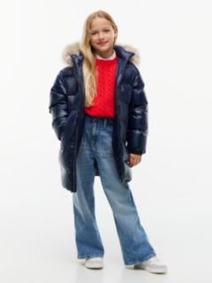 Essential Longline Faux Fur Down Jacket — Blue 1