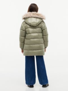 Essential Longline Faux Fur Down Jacket — Green 4