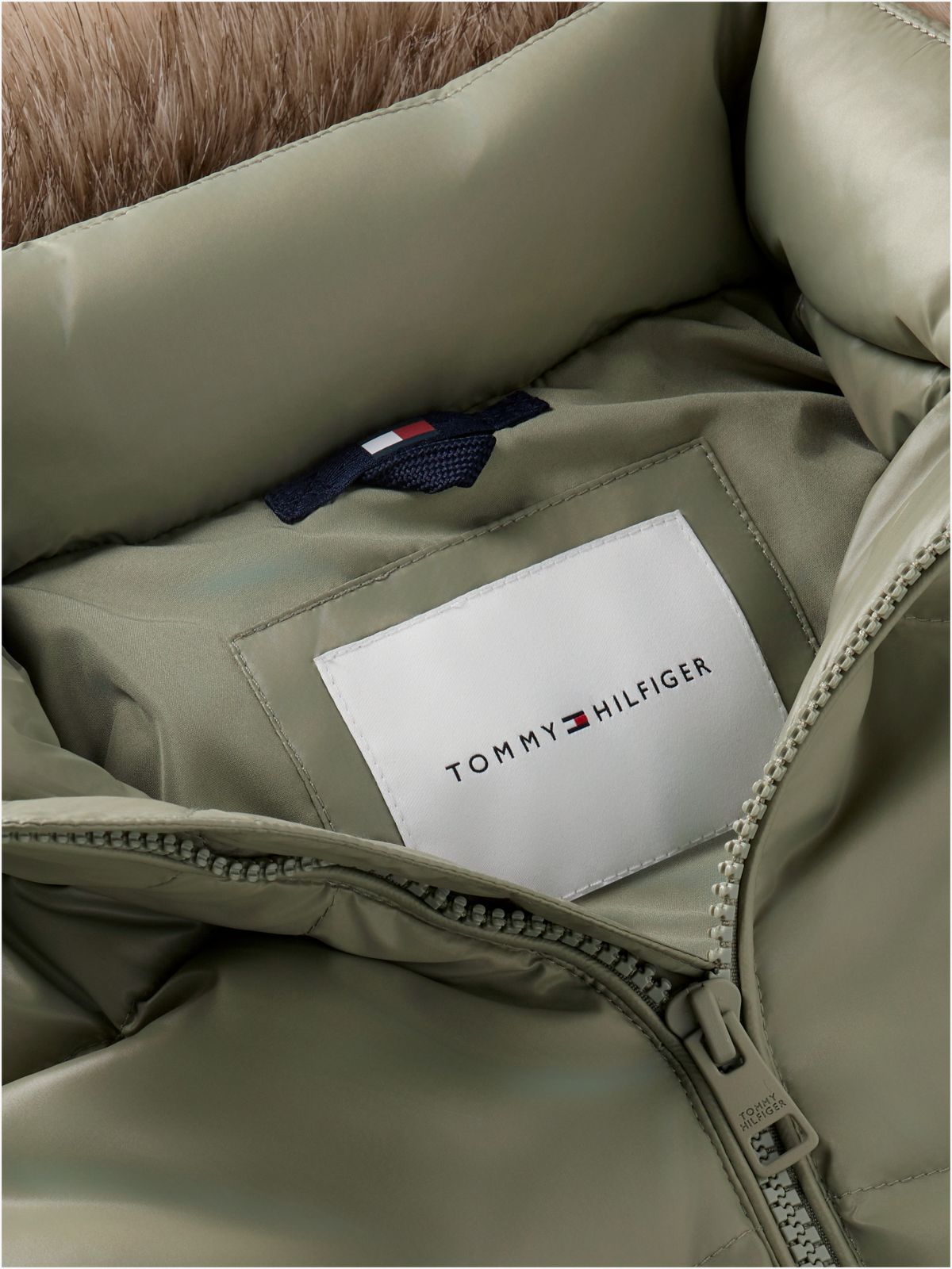 Essential Longline Faux Fur Down Jacket — Green
