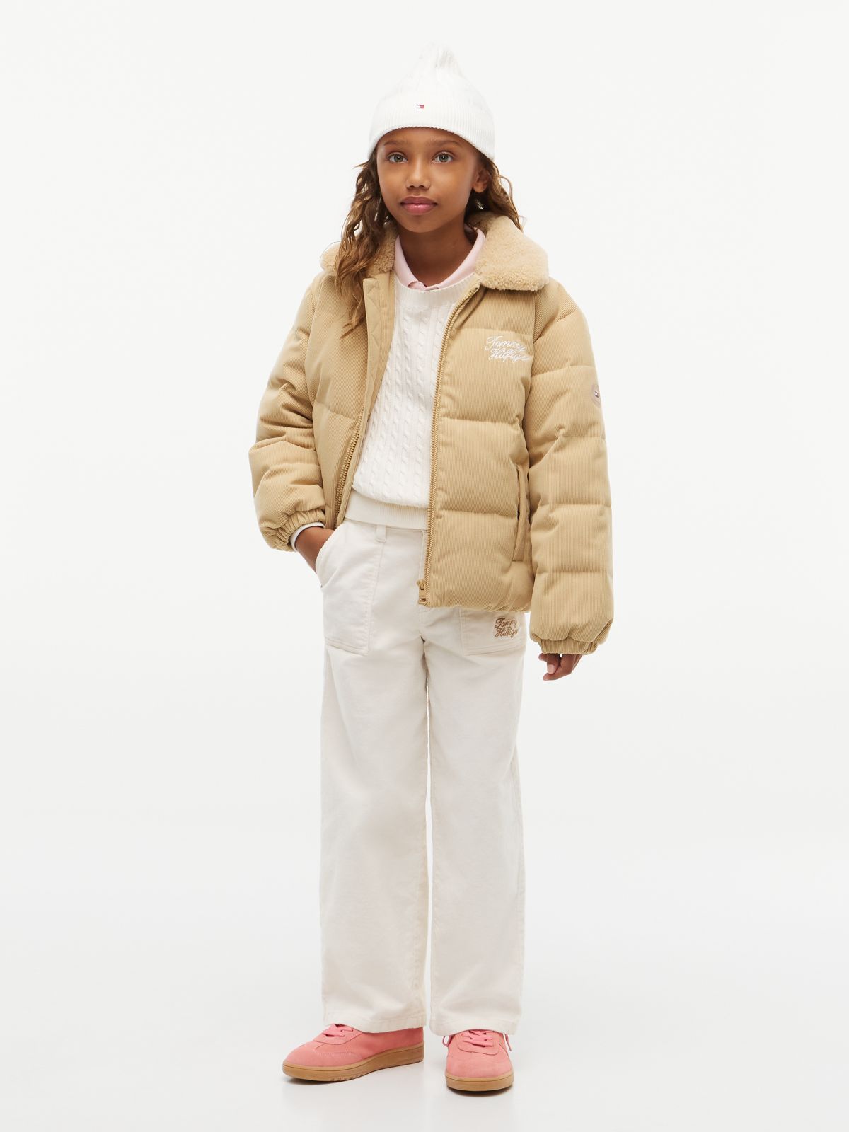 Corduroy Patch Pocket Straight Trousers — White