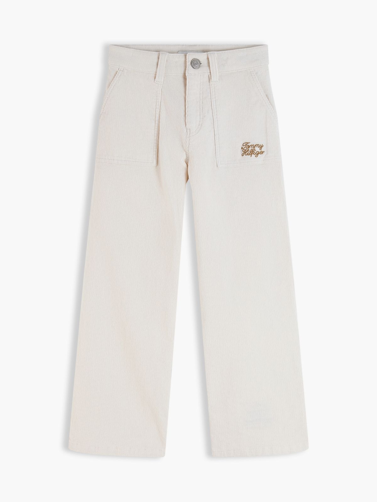 Corduroy Patch Pocket Straight Trousers — White