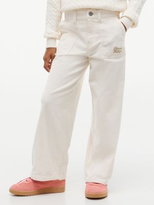 white corduroy patch pocket straight trousers for girls tommy hilfiger
