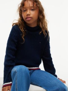 Cable Knit Slim Mock Neck Jumper — Blue 3