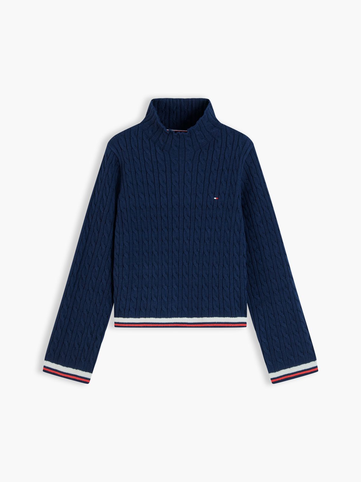 Cable Knit Slim Mock Neck Jumper — Blue