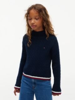 Cable Knit Slim Mock Neck Jumper — Blue 1