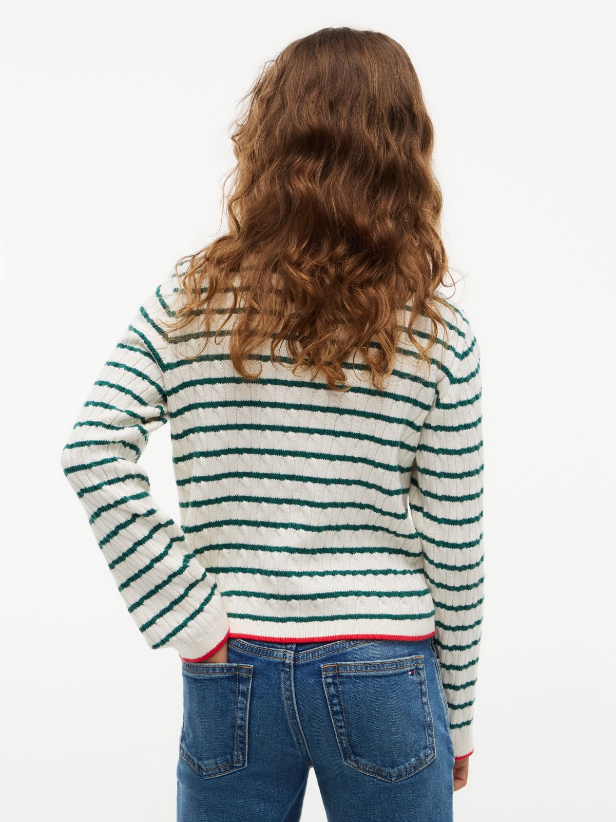 Cable Knit Slim Mock Neck Jumper — Green