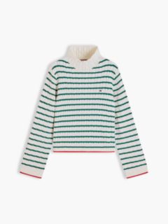 Cable Knit Slim Mock Neck Jumper — Green 5