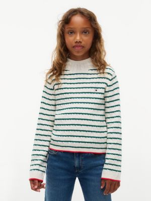green cable knit slim mock neck jumper for girls tommy hilfiger