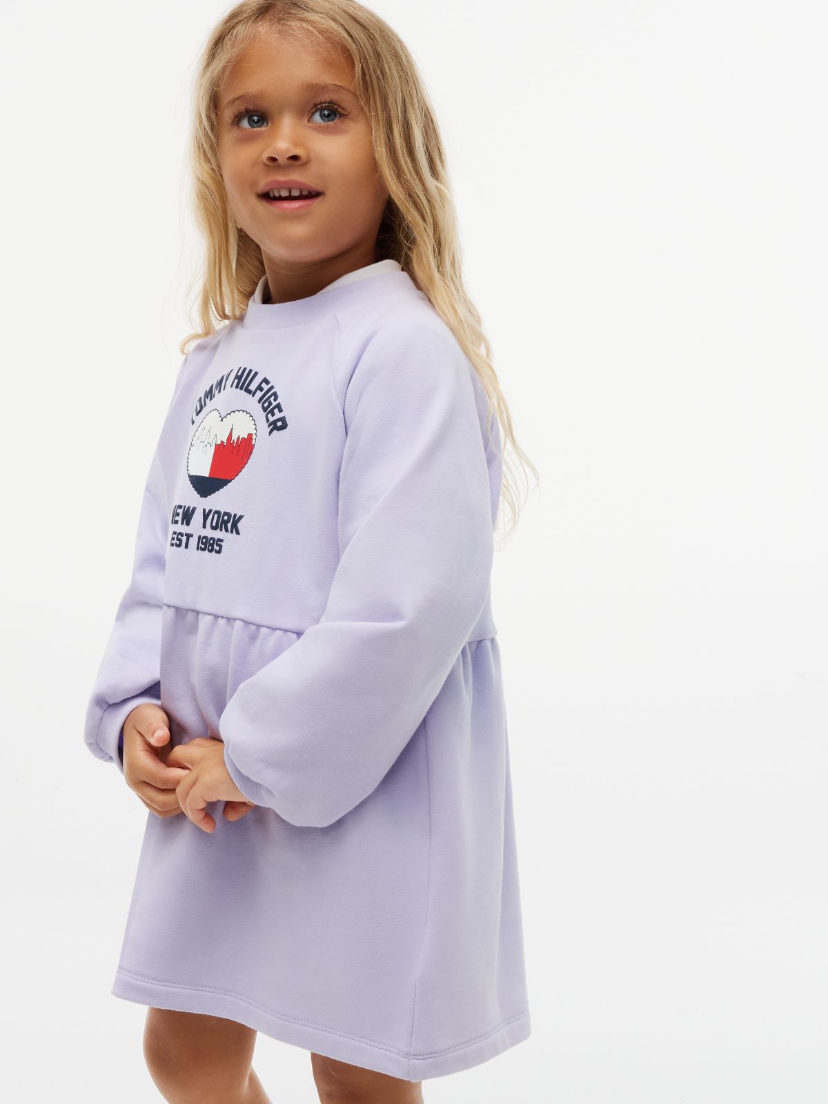 Flag Embroidery Relaxed Terry Sweatshirt Dress — Purple