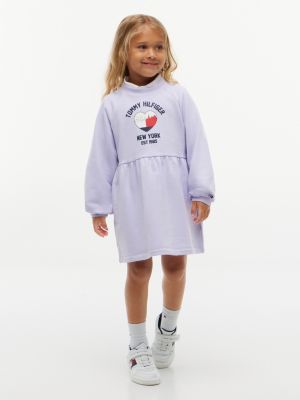 purple relaxed fit sweatshirt-kleid aus terry mit stickerei für mädchen - tommy hilfiger