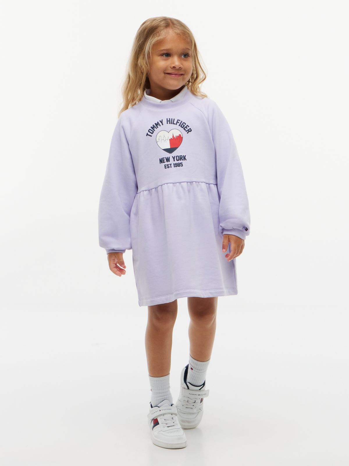 Flag Embroidery Relaxed Terry Sweatshirt Dress — Purple