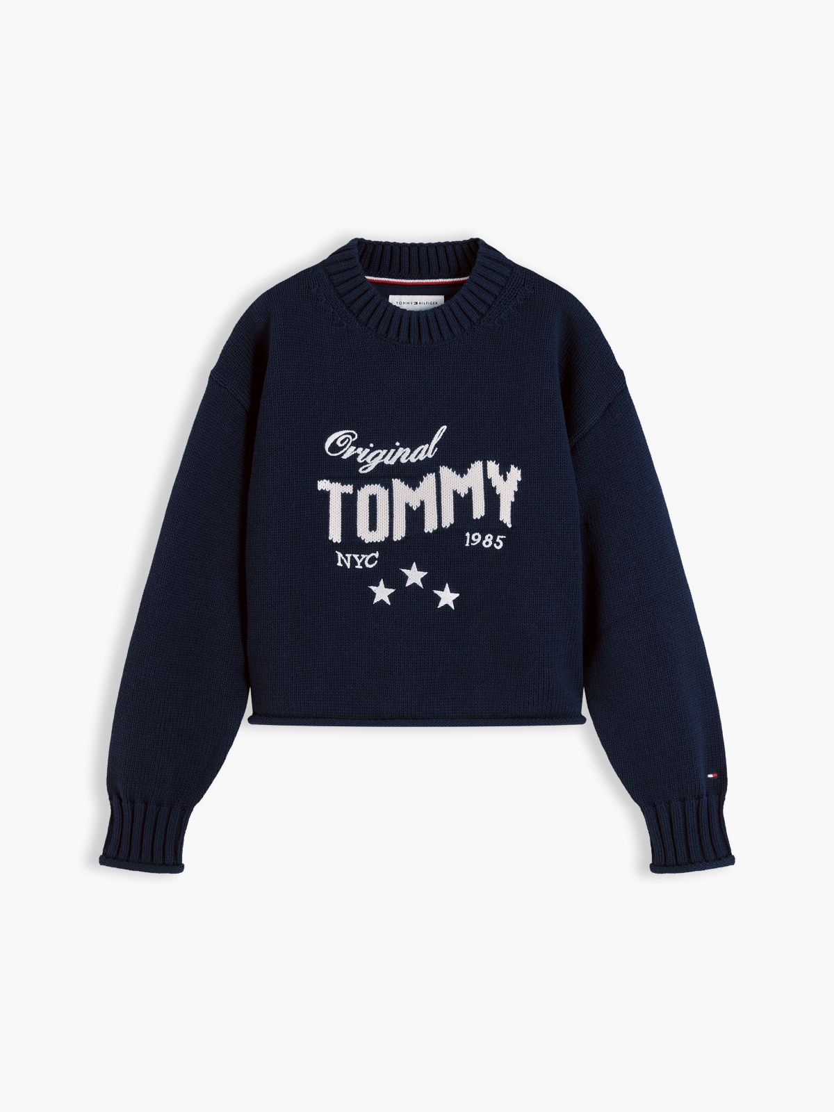 Star Embroidery Relaxed Balloon Sleeve Jumper — Blue