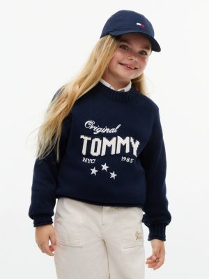 pullover relaxed fit con maniche a palloncino blue da bambine tommy hilfiger