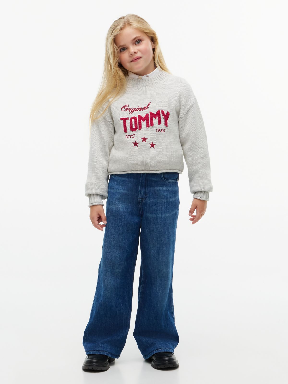 Star Embroidery Relaxed Balloon Sleeve Jumper — Grey