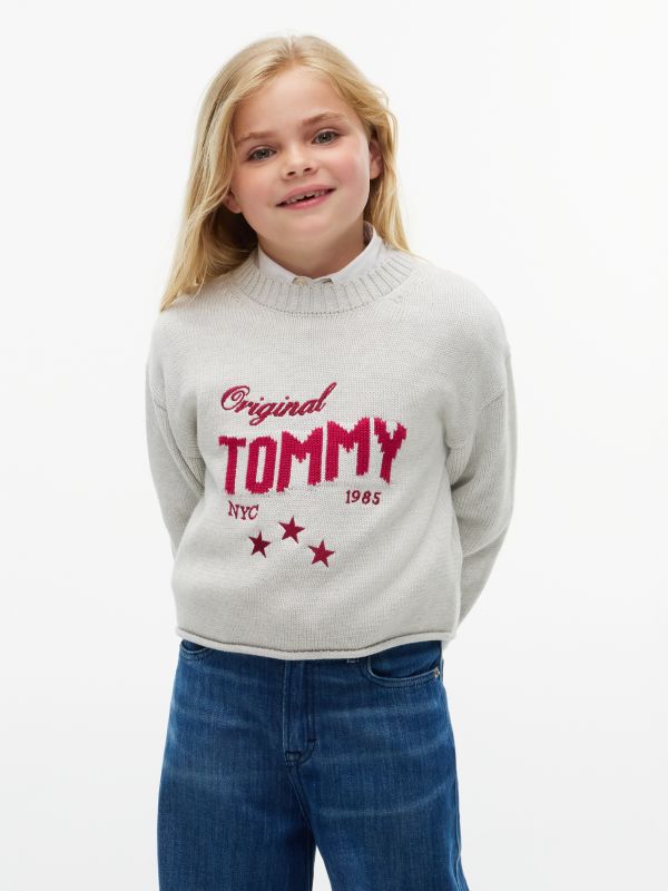 Star Embroidery Relaxed Balloon Sleeve Jumper — Grey