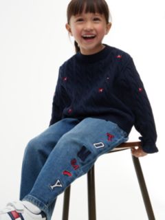 Patch Logo Barrel Leg Jeans — Blue 3