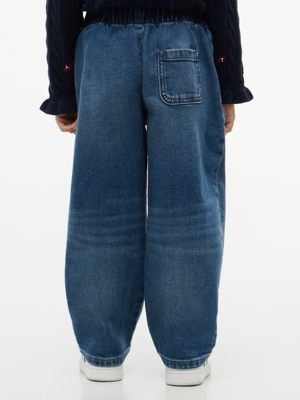 Patch Logo Barrel Leg Jeans — Blue
