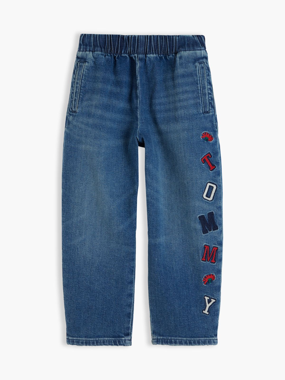 Patch Logo Barrel Leg Jeans — Blue