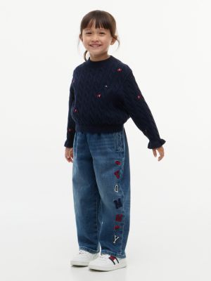blue patch logo barrel leg jeans for girls tommy hilfiger