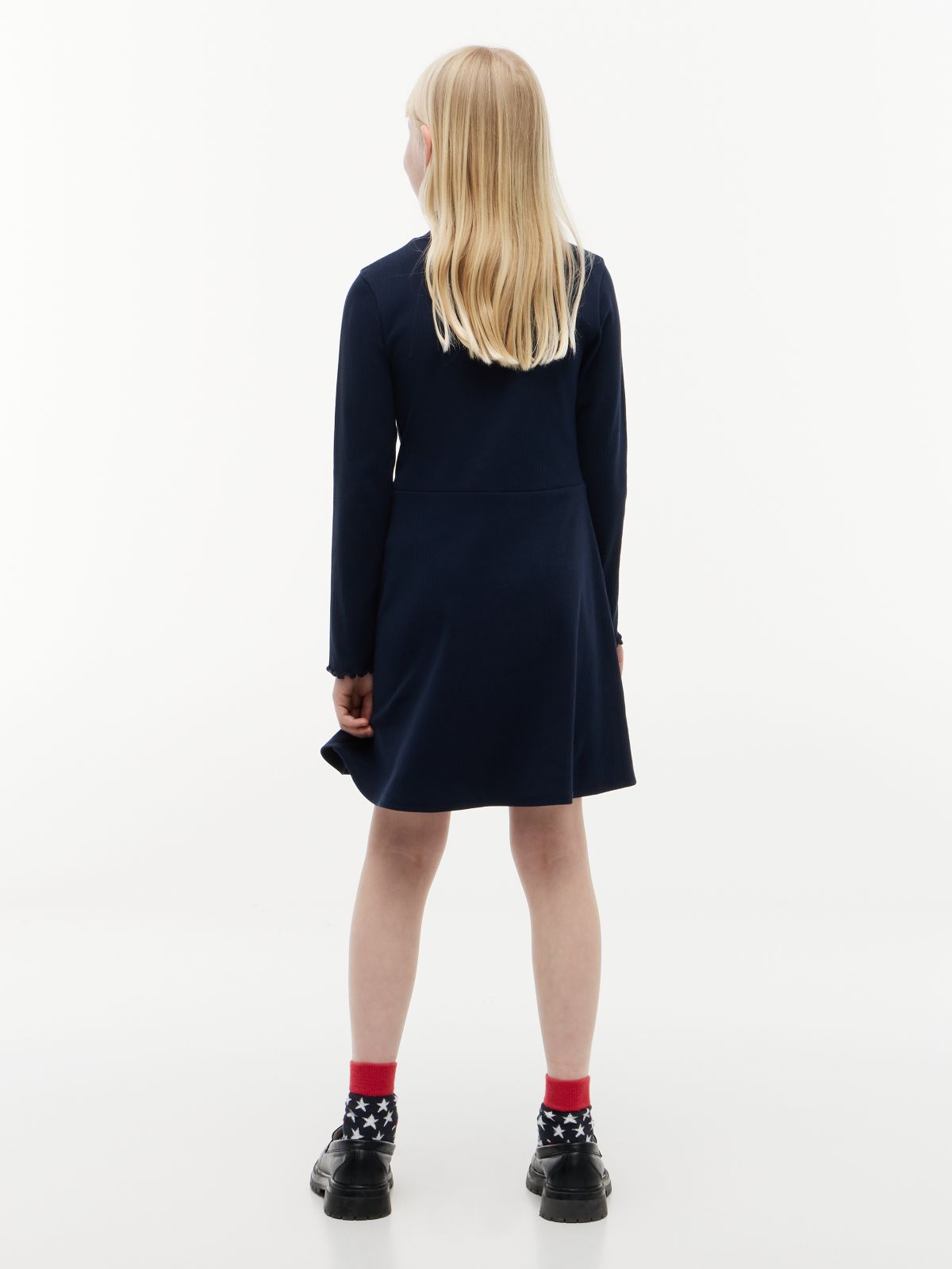 Essential Ribbed Mock Neck Skater Dress — Blue