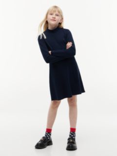 Essential Ribbed Mock Neck Skater Dress — Blue 1