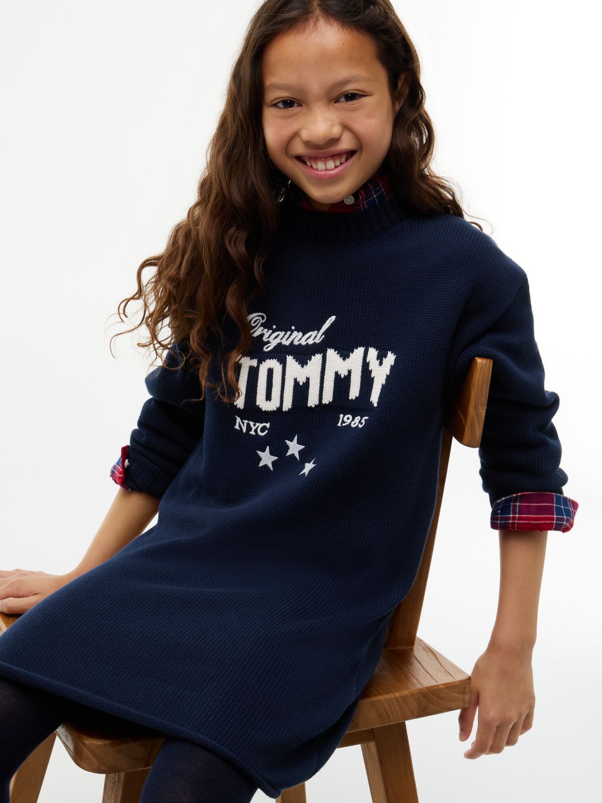 Intarsia Logo Relaxed Jumper Dress — Blue