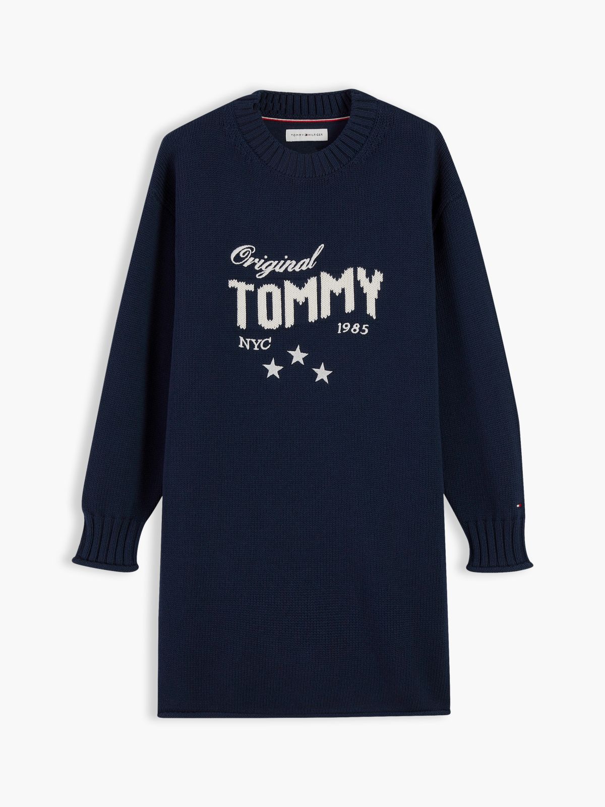 Intarsia Logo Relaxed Jumper Dress — Blue