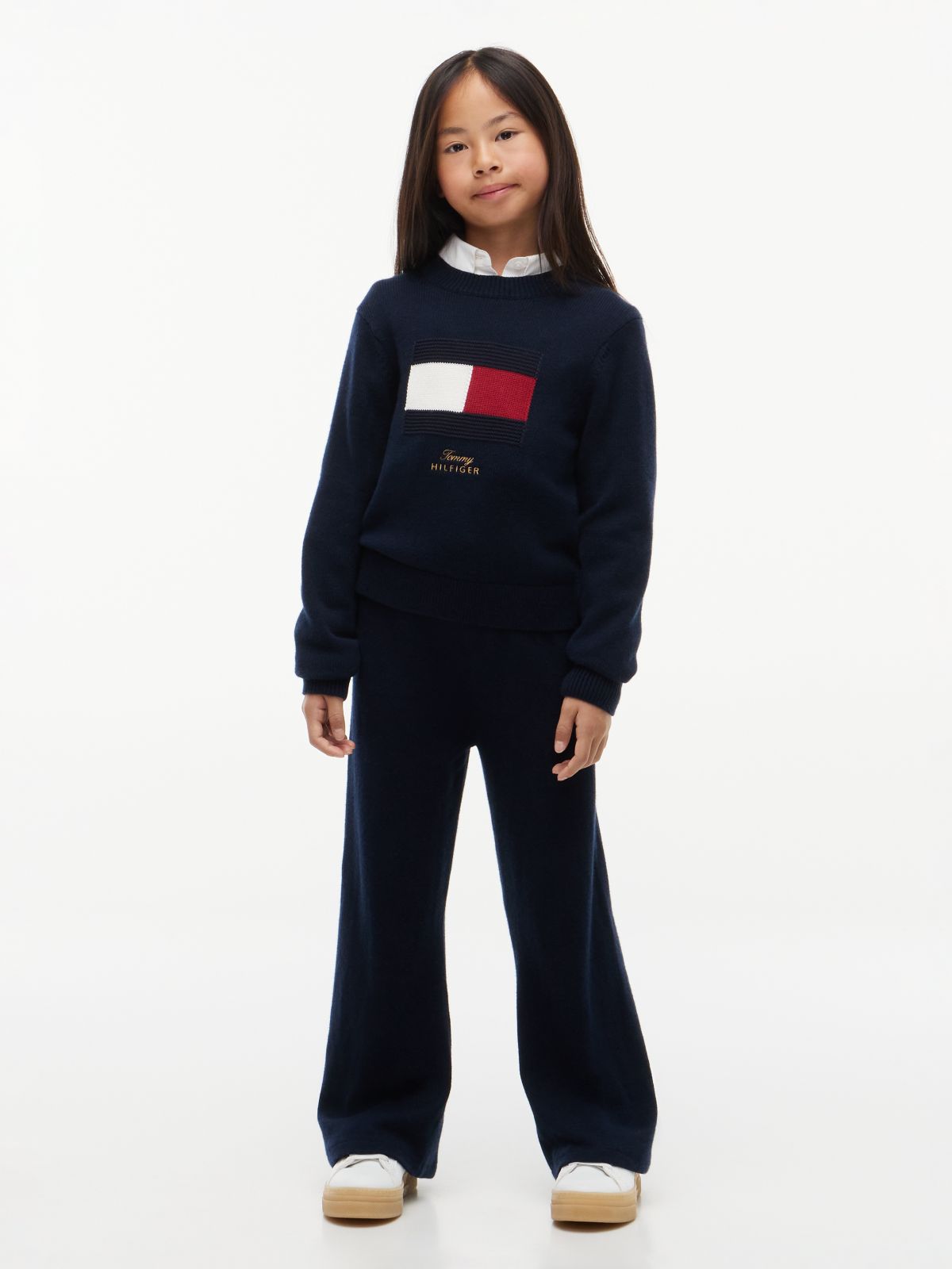 Drawstring Wide Leg Trousers With Wool — Blue
