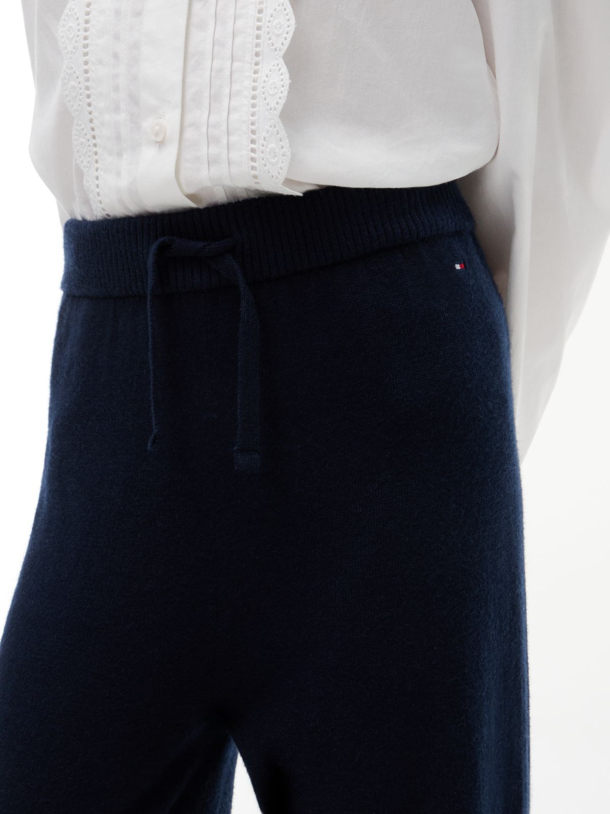 Drawstring Wide Leg Trousers With Wool — Blue
