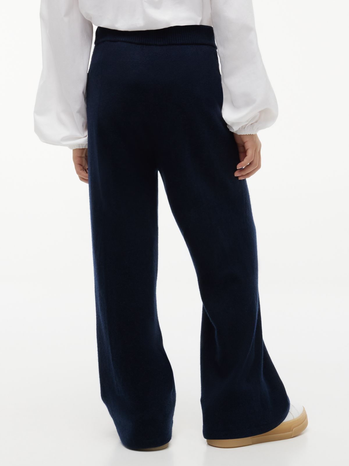 Drawstring Wide Leg Trousers With Wool — Blue